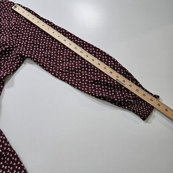 Abercrombie & Fitch Wrap Dress Women PL Wine Beige Mini Lined Ties Dainty Floral - Picture 6 of 16